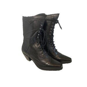 Rawhide Womens Victorian Lace Up Black Leather Boots Size 6 Witchy Whimisgoth